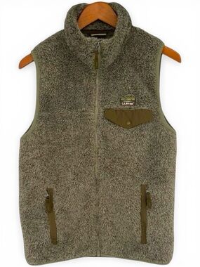 L.L.Bean Womens Slightly Fitted Fleece Vest With Nylon Trim Size Med Olive Gray